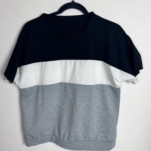 Sweatshirt sport top short sleeve crewneck black white grey large